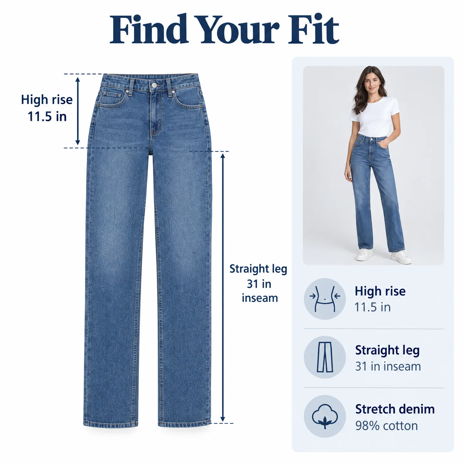 Size and fit image for straight-leg jeans
