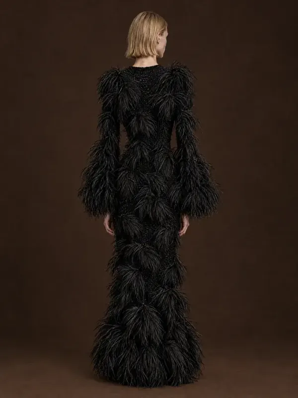 Feather top on an AI model, back