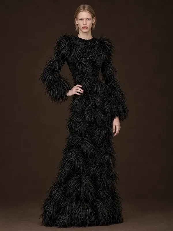 Feather top on an AI model, front
