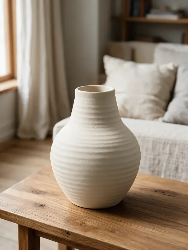 Ceramic vase in a living room, AI product photo
