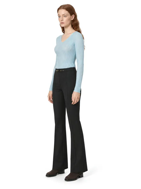 Rib-knit top on an AI model, three-quarter