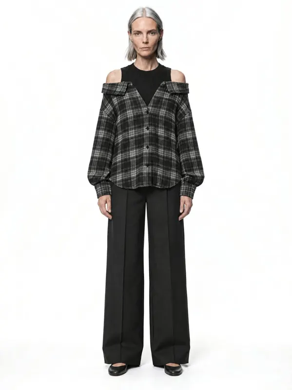 Check overshirt on an AI model, front