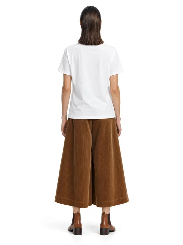 Corduroy culottes on an AI model, back