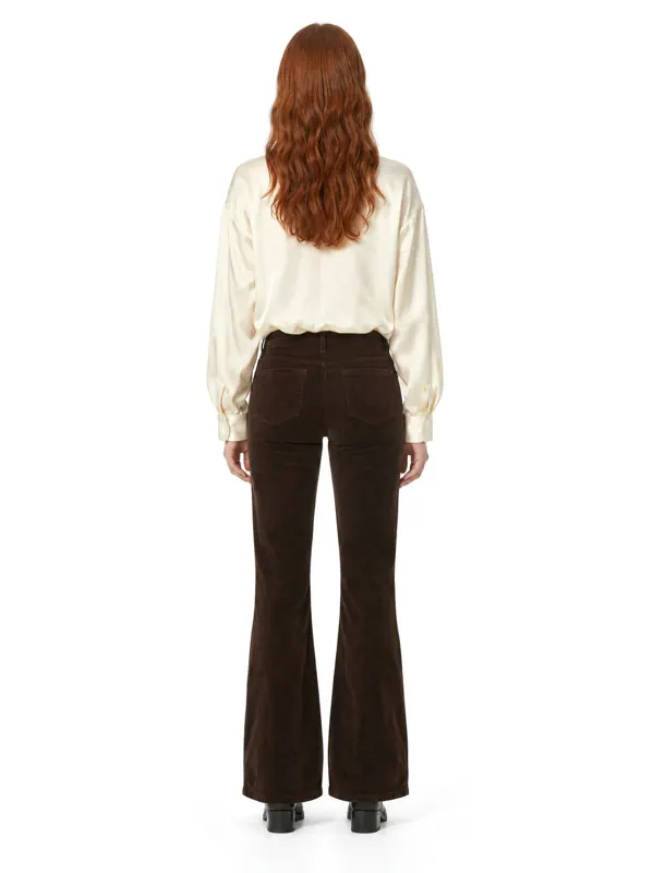 Cream satin shirt on an AI model, back