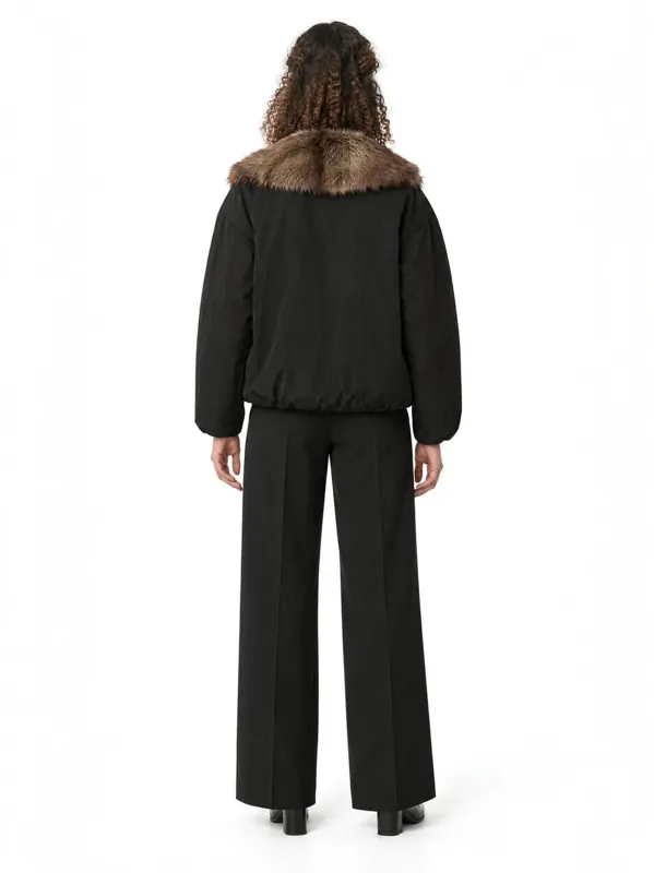 Shearling-collar jacket on an AI model, back