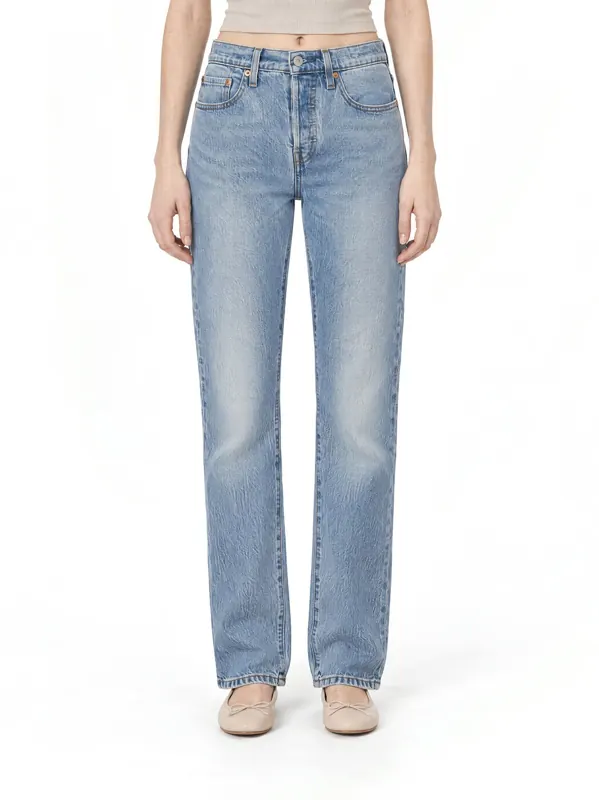 Straight jeans on an AI model, front