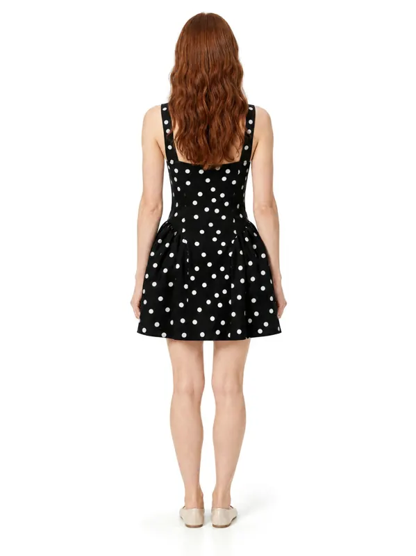 Polka dot dress on an AI model, back