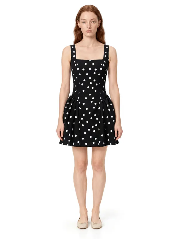 Polka dot dress on an AI model, front