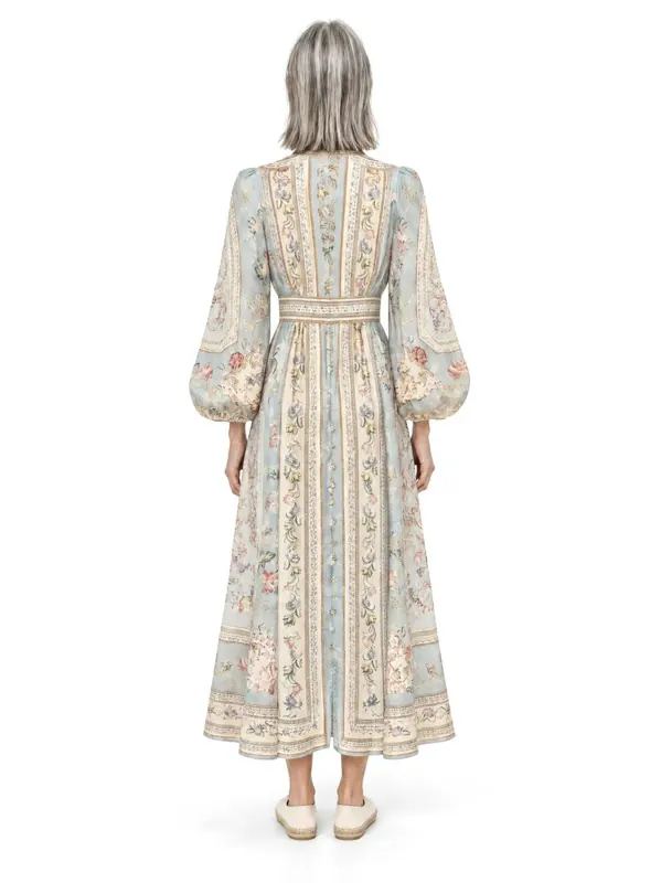 Printed maxi dress on an AI model, back
