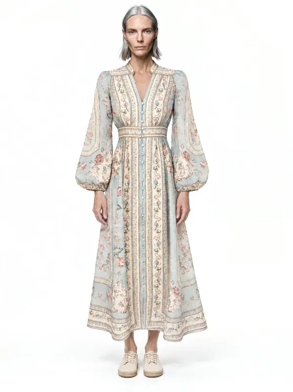 Printed maxi dress on an AI model