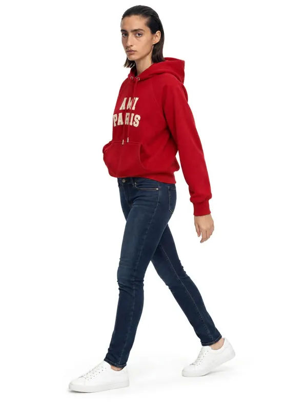 Printed hoodie on an AI model, three-quarter