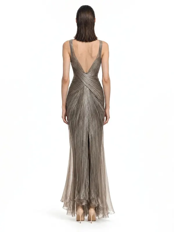 Draped slip dress on an AI model, back