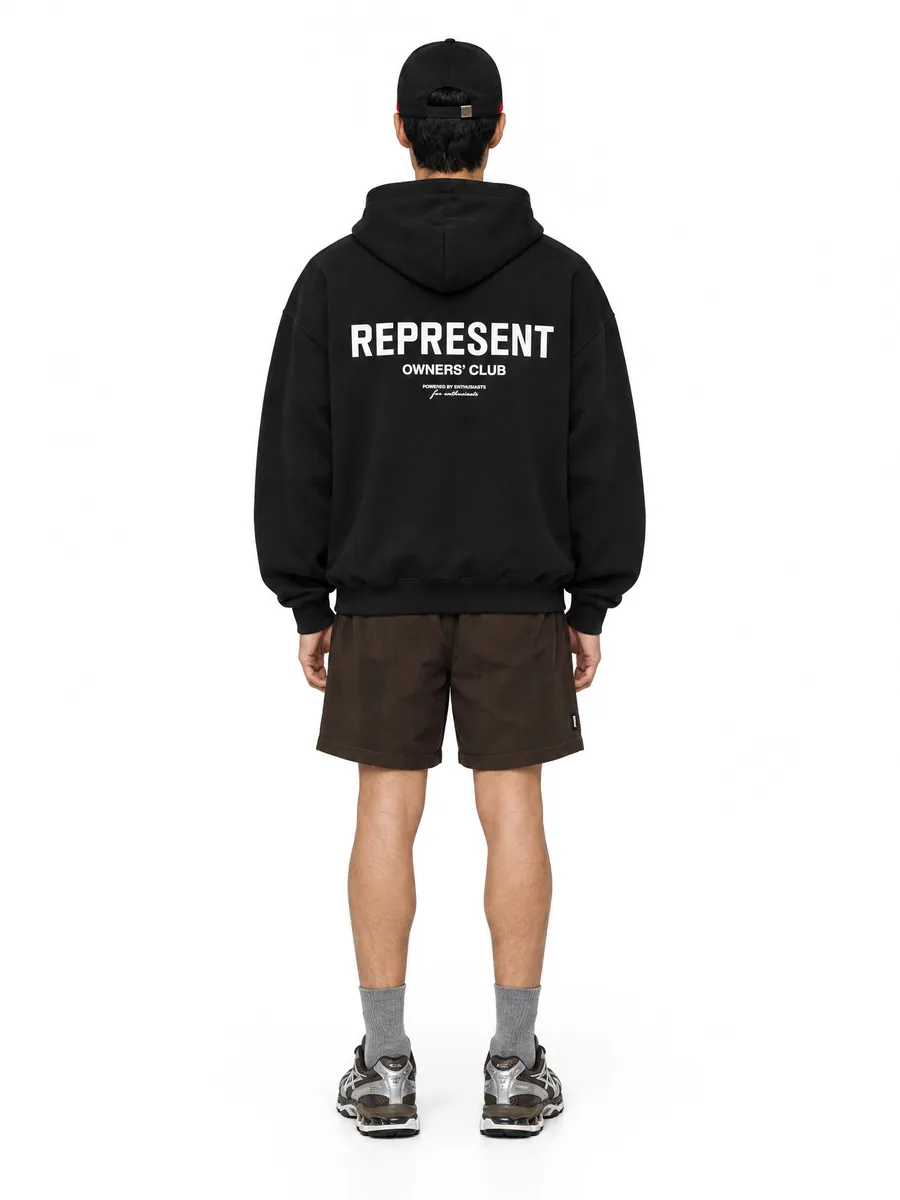 Represent hoodie on a model from the back, print as on the photo