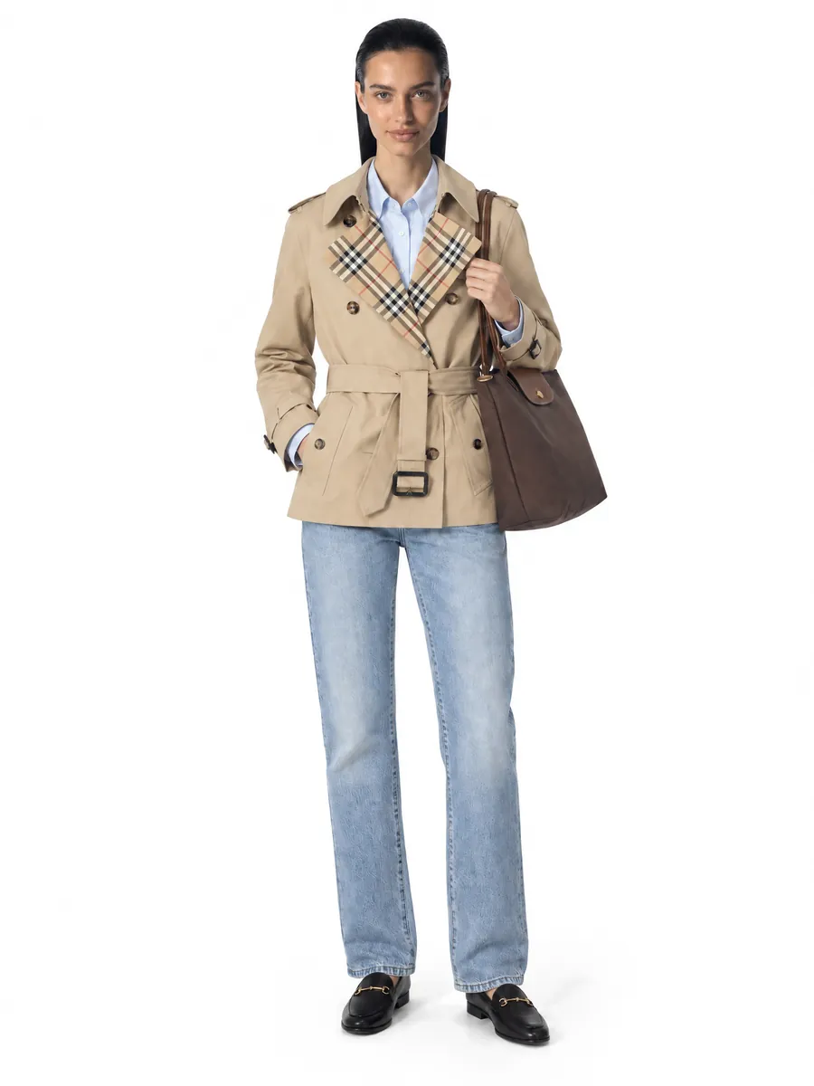 Burberry trench coat on a model, 2K frame