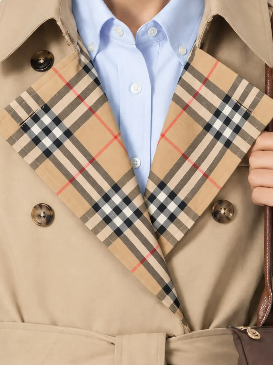 Burberry trench coat, check lapels in our frame