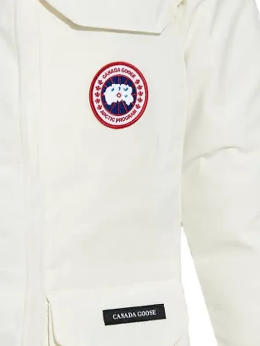 Canada Goose parka, patch and label on the store photo