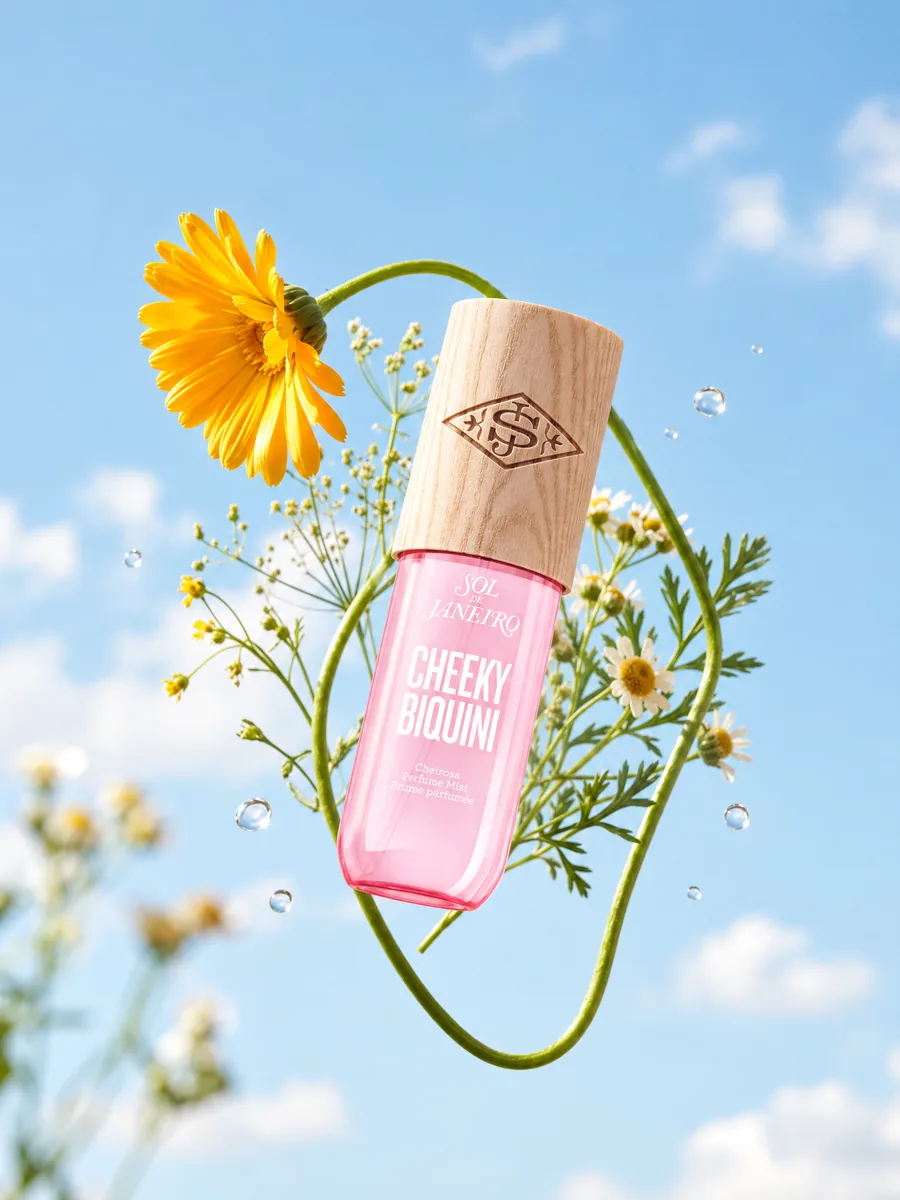 Sol de Janeiro cream in a sky and flowers scene
